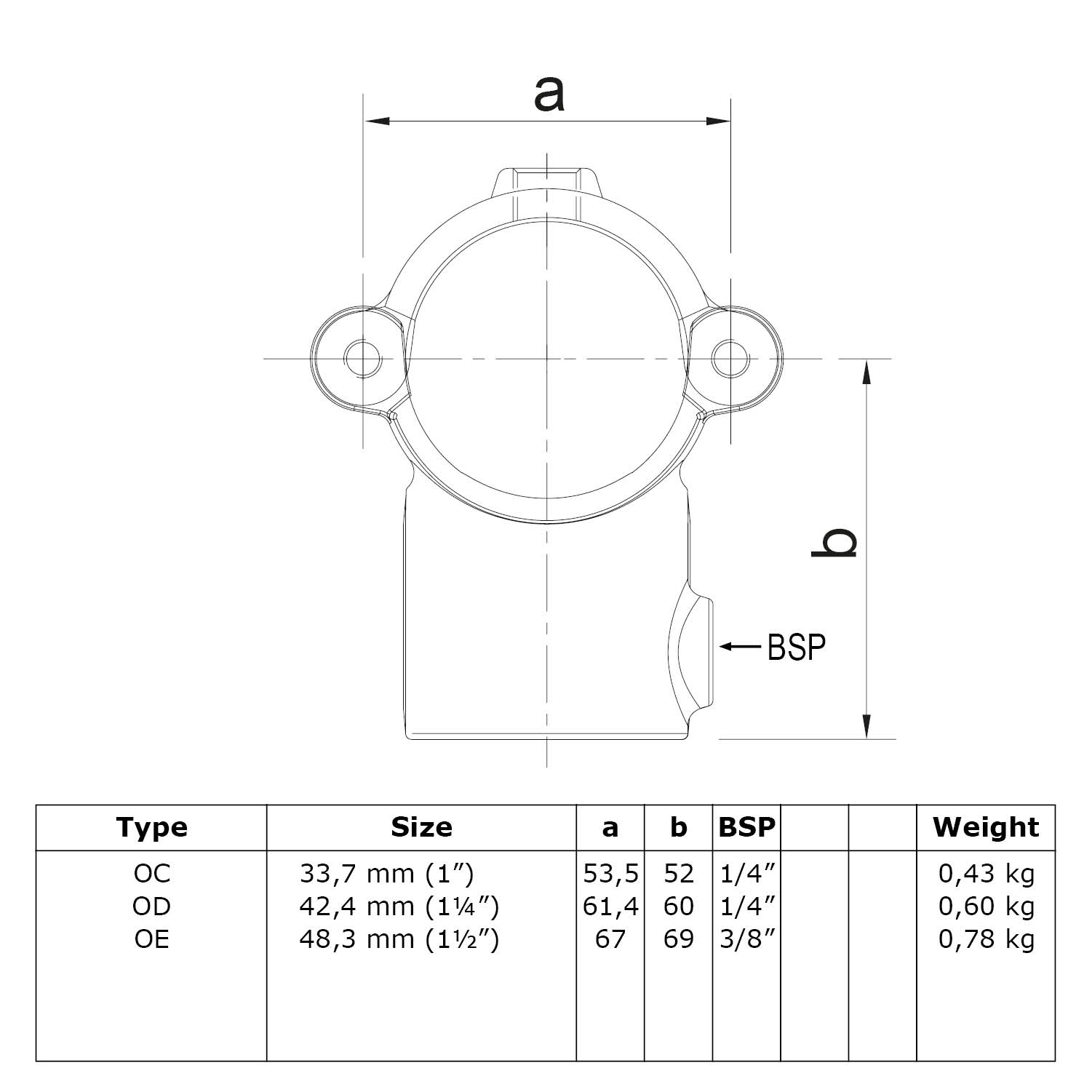 T-Stück, offen (klappbar) 48,3 mm (1½”)