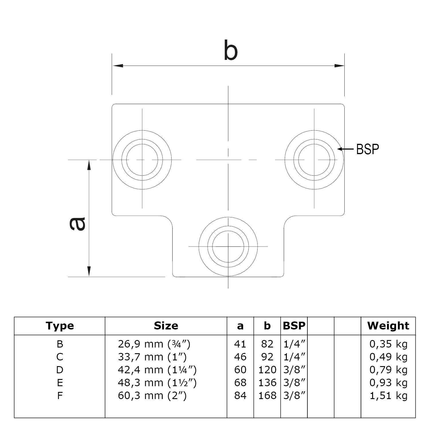 T-Stück, lang 33.7 mm (1”)